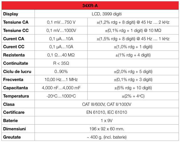 34xr-a specificatii tehnice