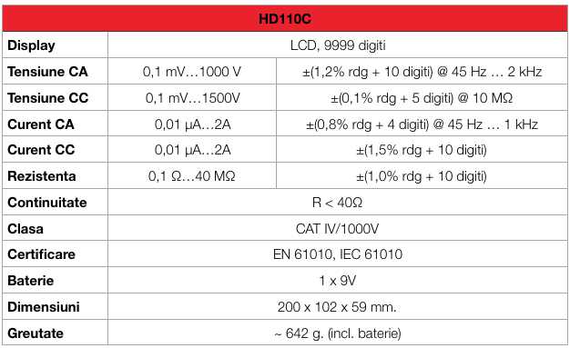 hd110c specificatii tehnice