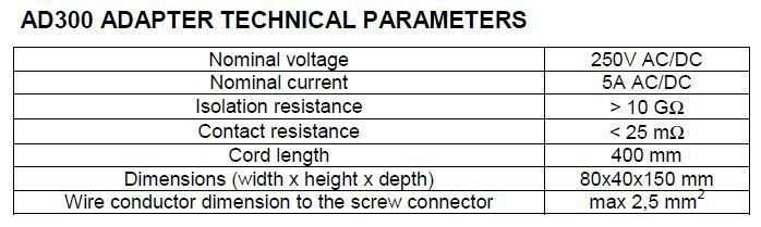 AD300 technical parameters