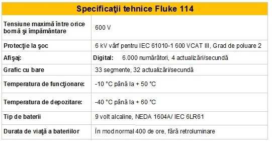 Fluke 114 spec tehnice