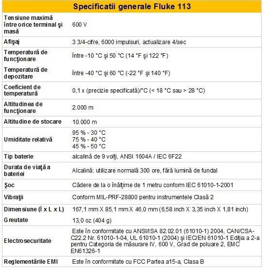 Fluke 113 spec teh generale